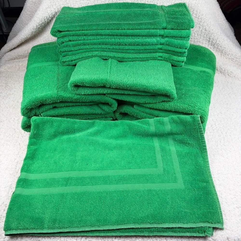 Fieldcrest Royal Velvet Green Towel Set Bath Hand Washcloths Vintage 10 Piece